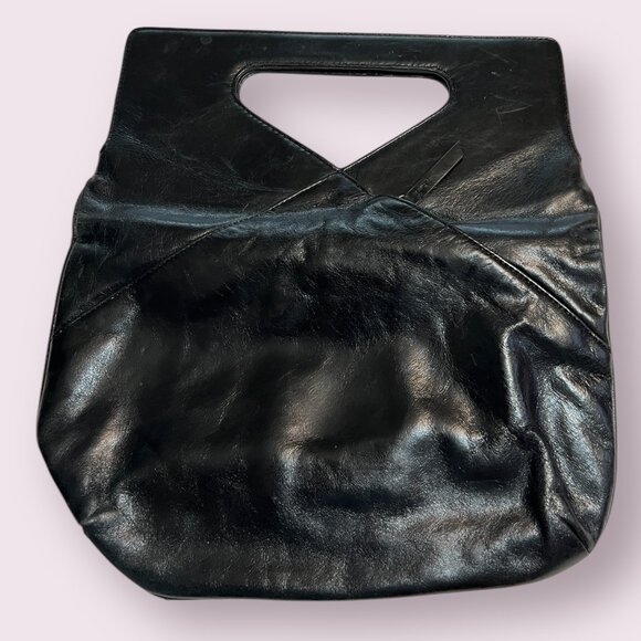 HOBO International Black Leather Clutch Bag – Triangle Handle Vintage Handbag - Picture 3 of 7